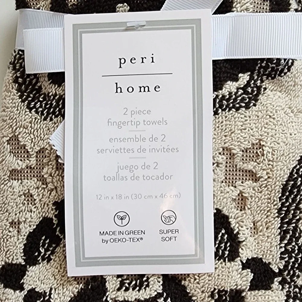 Peri Home Moroccan Tiles 6pc Cotton Towels Black Beige Set 2 Bath 2 Hand 2 Tip
